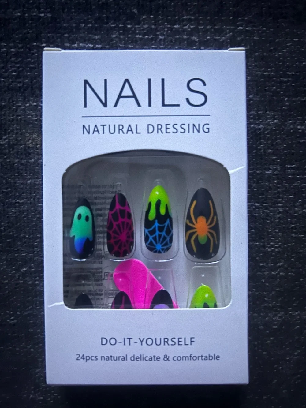 24pcs Halloween Spider Web Neon Press On Nails Set